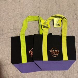 Trader Joe’s Black and Purple small Canvas Tote Bag (2)